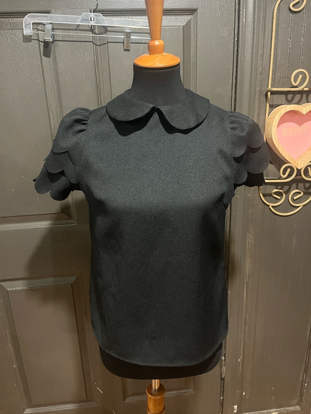SHEIN Black Peter Pan Collar Scalloped Sleeve Blouse